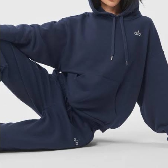 ALO Yoga SET Navy Blue Hoodie Sweatshirt & Sweatpant Set - Picture 3 of 8